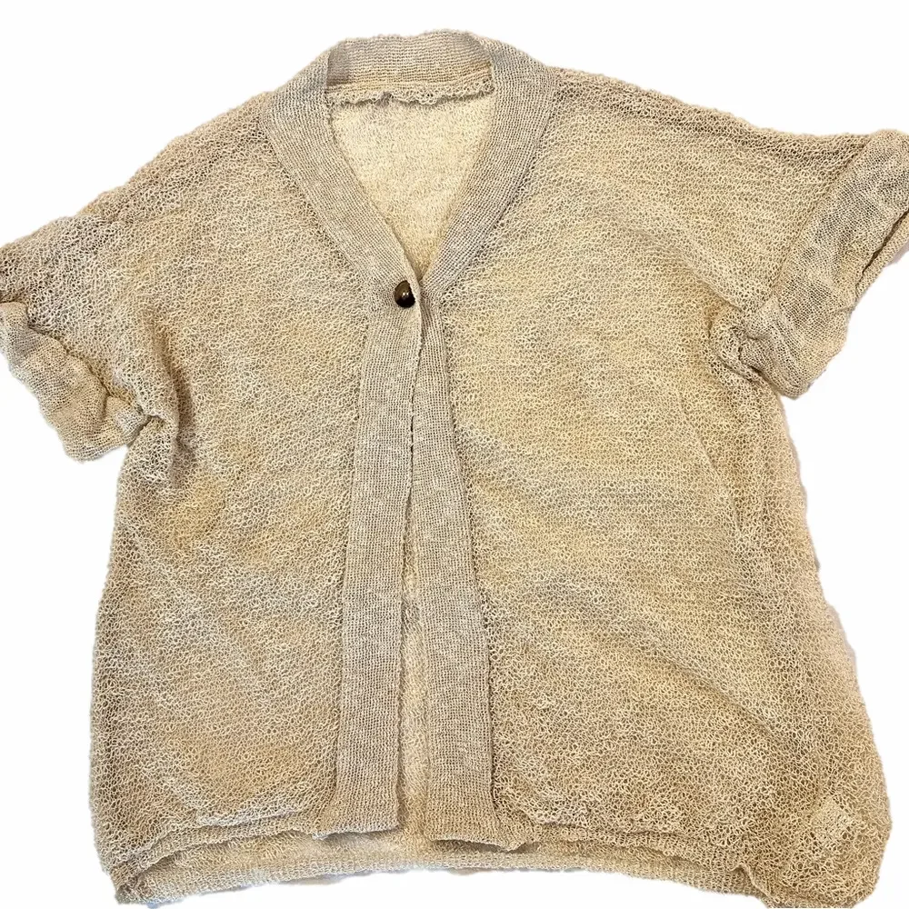 Boho Single Button Open Knot Short Sleeve Sweater - Picture 2 of 9